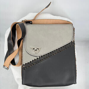 Women's Black & Silver Two-Tone Leather Crossbody Purse
